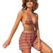 Women's Clothing Women's Knit Halter Bikini Set 3-Piece With Contrast Trims Sexy Beach Swimsuit_ecoleips.com