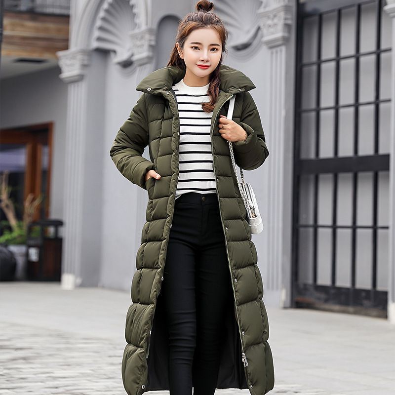 women's long puffer coat with fur hood, winter w oversized belted jacket, thickened quilted down alternat coat_ecoleips.com