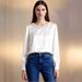 Elegant Satin Blouse With Pearl Accents For Women | Round Neck Long Sleeve Top | Chic & Versatile For Office & Casual Wear_ecoleips.com