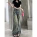 Vintage-style, Long-length, Wide-leg Jeans For Women, Spring/summer, Washed, High-waisted, Straight-cut, Loose-fitting,_ecoleips.com