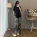 Women's Clothing Summer New Round Neck Side Zipper Printed Short Sleeved Top Wide Leg Trousers Two Piece Suit_ecoleips.com