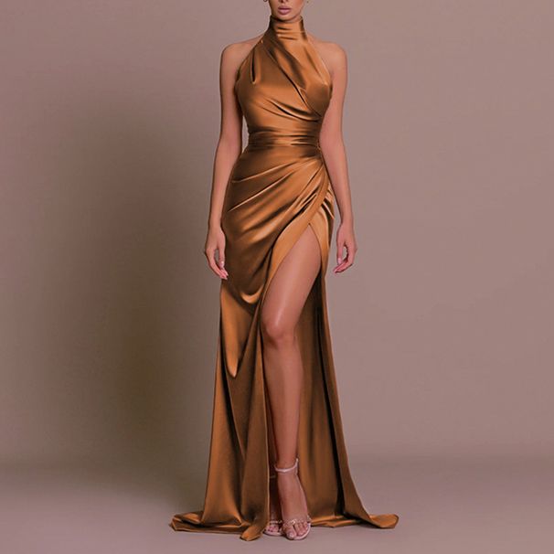 Yj23556 Wind Hanging Sleeveless Split Slim Summer New Standing Neck Long Dress_ecoleips.com