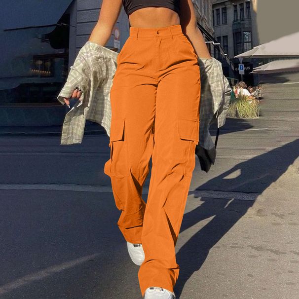 Women's Clothing Street Fashion Multi Pocket Overalls Straight Trousers High Waist Slim Loose Overalls_ecoleips.com