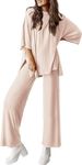 2026 Autumn Solid Color Comfortable Loose Short-Sleeve Top And Long Pants Set With Side Pockets Summer Women's_ecoleips.com