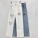 Women Spring And Summer Heart Shaped Hot Diamond New Style Personality Fashionable Wide Leg Straight Leg Floor Length Trousers Jeans_ecoleips.com