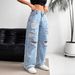 European And American Cross-border Foreign Trade Ripped Jeans, Washed High-waisted Straight-leg Versatile Slim-fit Denim_ecoleips.com