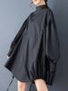 Oversized Shirring Vintage Dresses For Women Spring Autumn New Long Sleeve Stand Collar Loose Casual Dress Fashion Clothing 2025_ecoleips.com
