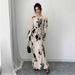 Women's Clothing Women's Autumn and Winter Elegant Pleated Fabric Trumpet Long Sleeve Dress_ecoleips.com