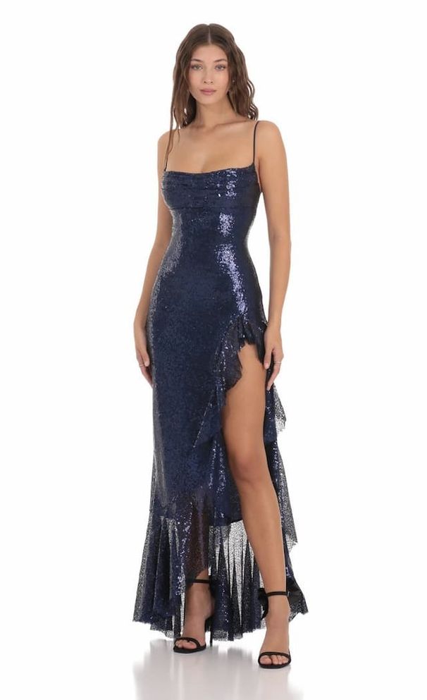 Women's Clothing Sequined Suspender Dress Skirt Slit New Host Banquet Sexy Dance Evening Dress Female (2 Colors_ecoleips.com