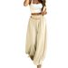 Women's Clothing Summer Wide Leg Lantern Pants Women's Bohemian Style Loose Fit Slimming Versatile Casual Plus Size Solid Color With Drape_ecoleips.com