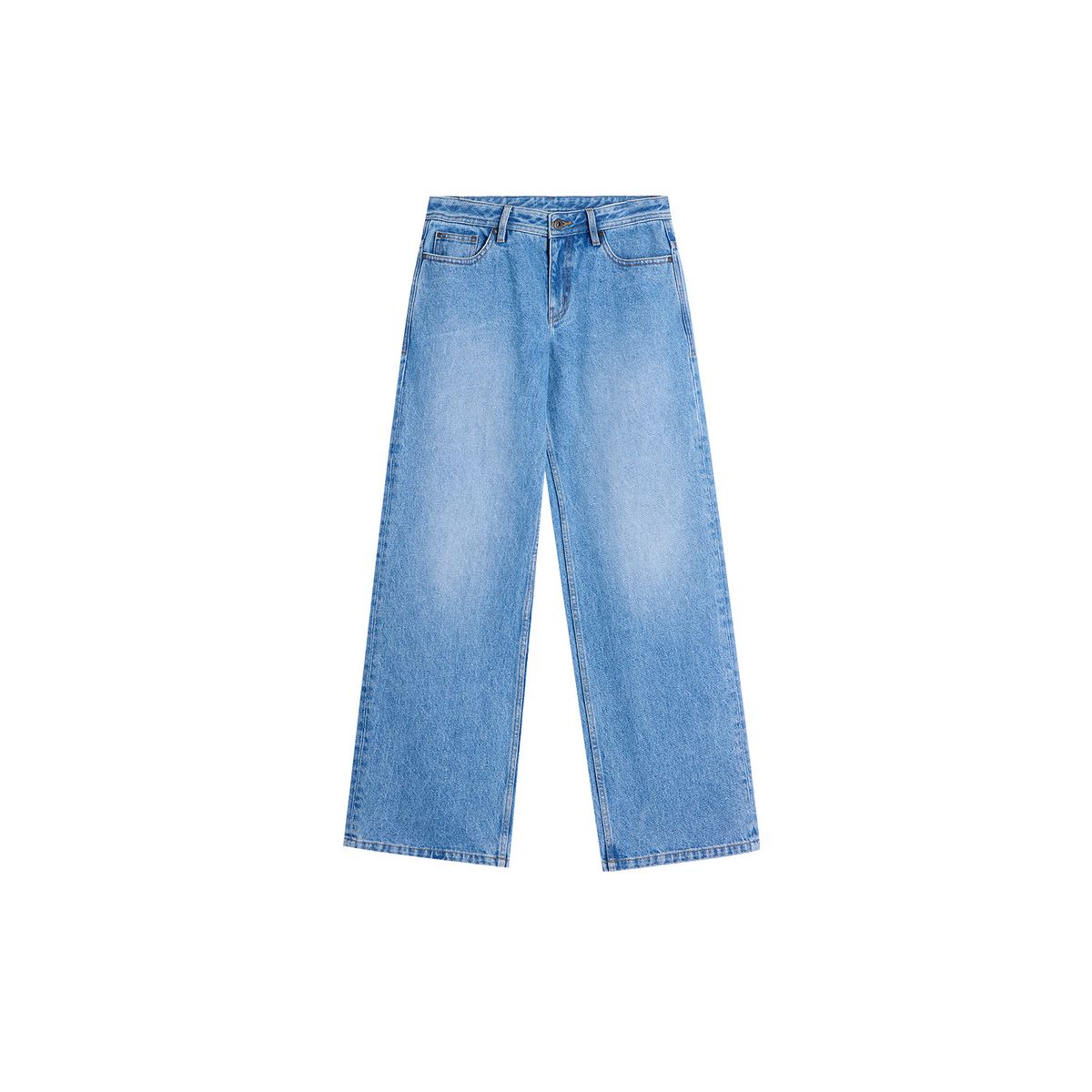 Women's Clothing Retro Light Blue Pure Cotton Spring And Autumn Washed Distressed Mid Low Waist Loose Straight Denim Trousers_ecoleips.com