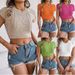 Women's Clothing Spring And Summer Casual Solid Color Cable Knitted Short Sleeve Sweater Vacation Short Navel Top_ecoleips.com