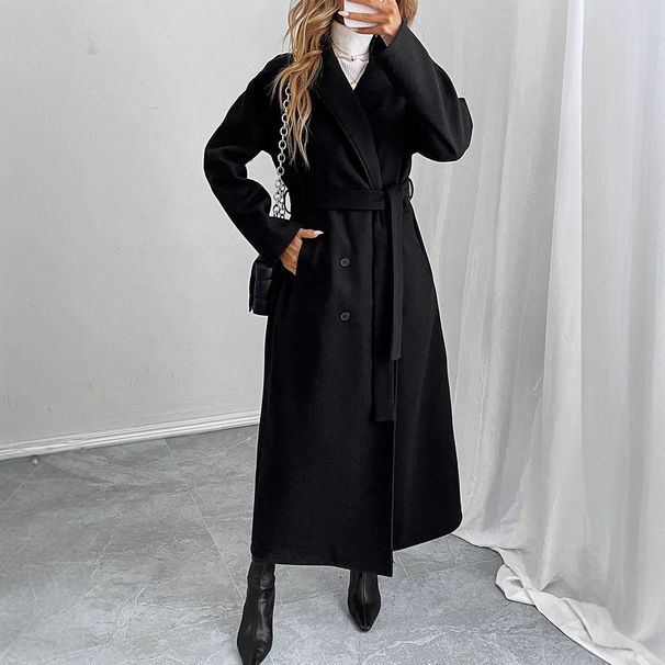Oversized Double-Breasted Wool Coat – Belted V-Neck Trench Coat For Women (XS-XL, Stretch Wool Blend, Office & Casual Wear)_ecoleips.com