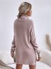 Women's Clothing Autumn And Winter New Solid Color Loose High Collar Knitted Sweater Dress_ecoleips.com