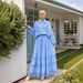 Women's Clothing Hollow Lace Splicing Puff Sleeve Top Large Swing Skirt Two Piece Suit_ecoleips.com