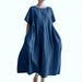 Women's Clothing Cotton And Linen Loose Round Neck Fashion Large Size Short Sleeve Dress_ecoleips.com