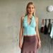 Asymmetric Halter Neck Top - U Neck Backless Blouse With Lace Trim, Stretchy Polyester Spandex Blend_ecoleips.com