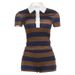 Women's Retro Striped Color Block Two Piece Set Half Open Neck Top And Tight Shorts Spring New European And American Style_ecoleips.com