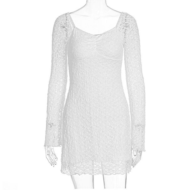 New Arrival Women's Dress Sexy Square Collar Lace Long Sleeve Slim Waist Hip Wrap Bodycon Dress For Fashion Ladies_ecoleips.com
