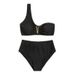 Women's Clothing Solid Color One Shoulder Backless Bikini Swimsuit High Waist V Neck Sexy Split Swimsuit In Stock_ecoleips.com