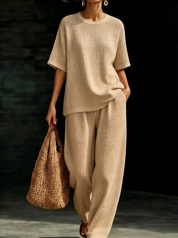 Women's 2 Piece Solid Color Loose Fit Top And Wide Leg Pants Set – Casual Chic Summer Outfit 2026_ecoleips.com