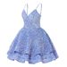 Women's Clothing Dress Blue Sequined Suspender Short Dress Temperament Waist Slimming Strap Dress_ecoleips.com