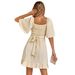 Women's V-Neck Belted Waist Flounce Hem Summer Dress - Elegant Solid Color Ruffle Trim Casual Midi Dress_ecoleips.com