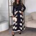 2024 European And American Cross-border Foreign Trade Autumn Women's Long Elegant Lace-up Printed Patchwork Dress_ecoleips.com