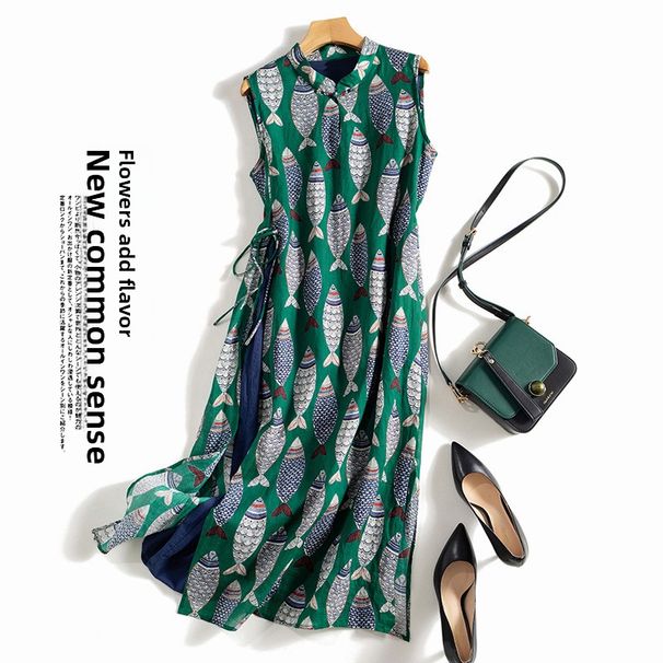 2026 Brand Unbranded Women's Chinese-style Modified Cheongsam Cotton-linen Long Robe Sleeveless Ramie Dress_ecoleips.com