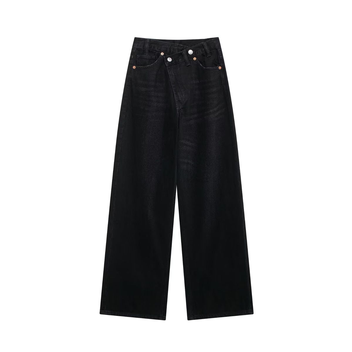 Women's Clothing Style New Women's Fashion Double Breasted High Waist Wide Leg Jeans_ecoleips.com