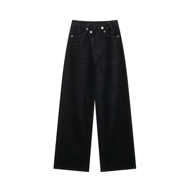 Women's Clothing Style New Women's Fashion Double Breasted High Waist Wide Leg Jeans_ecoleips.com