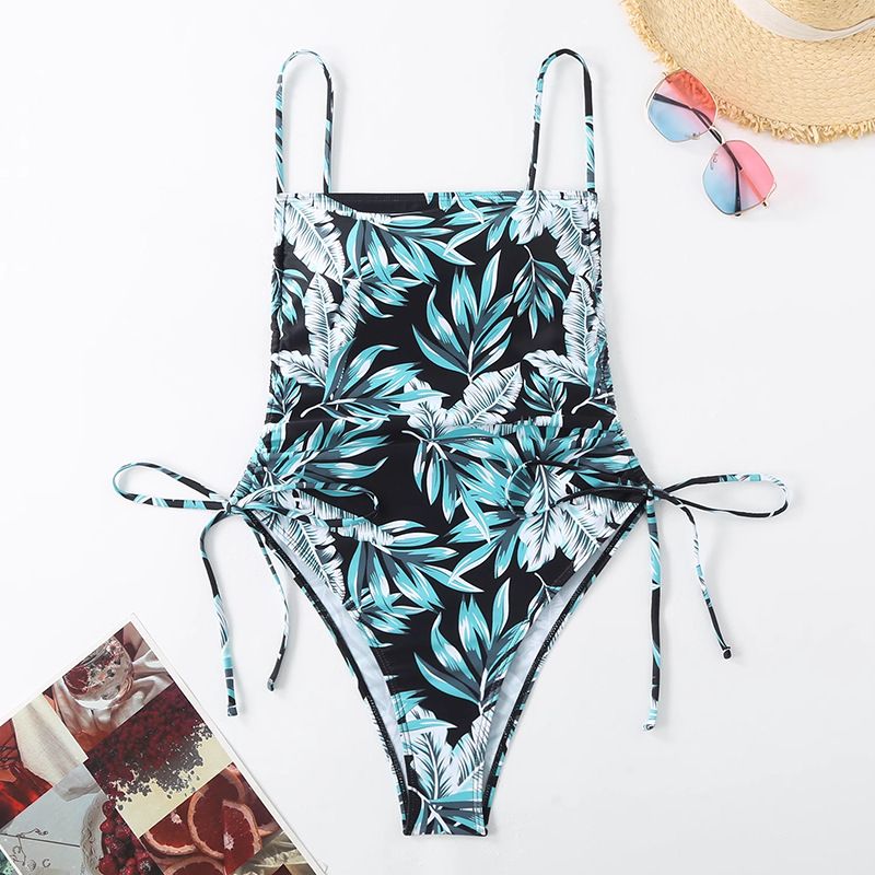 Women's Clothing Retro Floral Print One Piece Bikini Style Backless Tummy Slimming Swimwear For Women Quick-Dry Polyester, Modest Coverage_ecoleips.com