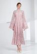 Women's Clothing Autumn New Style Stand Up Collar Trumpet Sleeve Lace Patchwork Waist Long Dress For Women_ecoleips.com