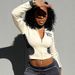 European And American New Fashion Women's Stand Up Collar Splicing Tight Youth Beautiful Top Set_ecoleips.com