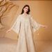 Elegant Muslim Abaya Dress With Embroidered Lace And Sequins - Long Sleeve Flared Gown For Women_ecoleips.com