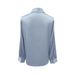 Women's Clothing Elegant V-Neck Twist Front Blouse – Light Blue Satin Shirt With Draped Knot Detail, Long Sleeve Retro Office Wear (S/M/L/XL)_ecoleips.com