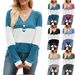 Fashion T-shirt For Women In Spring 2025, Long Sleeved V-neck Contrasting Button Up Top_ecoleips.com