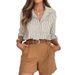 Aria Basics Aria Basics Cross-border European And American 2025 Auumn New Women's Long-Sleeve Casual Buon Pocke Commuer Sriped_ecoleips.com