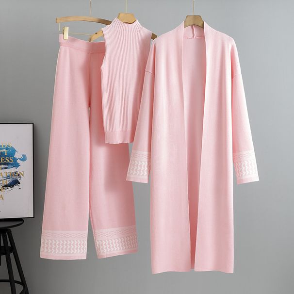 Women's Clothing Lazy Temperament Knitted Suit Women's Spring New Vest Sweater Cardigan Wide Leg Pants Three Piece Suit_ecoleips.com