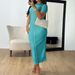 Elegant Retro Short Sleeve Knit Dress Slim Fit Ribbed Bodycon Midi Versatile Style Women's Clothing_ecoleips.com