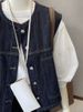 K Retro Layered Denim Vest For Women; Design-oriented, Niche, Fashionable, Slimming, Versatile Short Jacket. No Innerwear And Accessories_ecoleips.com