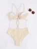 Women Textured Tummy Control One Piece Swimsuit, Halter Cutout Gold Hardware Bathing Suit Slimming High Cut Swimwear For Beach Vacation_ecoleips.com