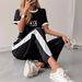 Women's Summer Sporty Two Piece Set Casual Top And Pants Outfit 8002 Print Short Sleeve Top with Matching Pants_ecoleips.com