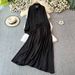 Elegant Women's Two-Piece Set Loose Long Sleeve Blouse High-Waist Slimming Midi Skirt Office Casual Wear 3D Pattern Stretch Comfort_ecoleips.com