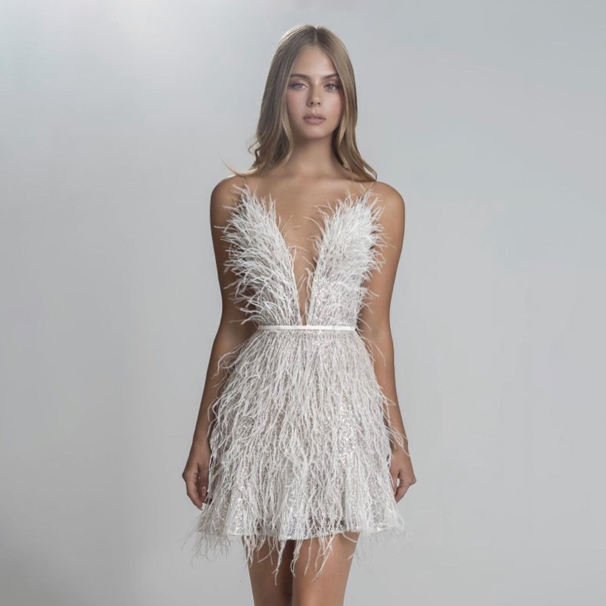 Women's Clothing Women's Sexy Backless Deep V Party Dress With Waist Feather Suspenders European Style Autumn Winter Fashion_ecoleips.com