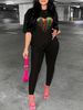 Women's Casual Loose And Fashionable Heart-shaped Pattern Print Loose T-shirt+cropped Pants Two-piece Home Sportswear Daily Wear-432_ecoleips.com