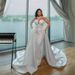 Women's Clothing Satin Beaded Long Sleeved White Lace Wedding Dress With Detachable Train New Style Gown_ecoleips.com