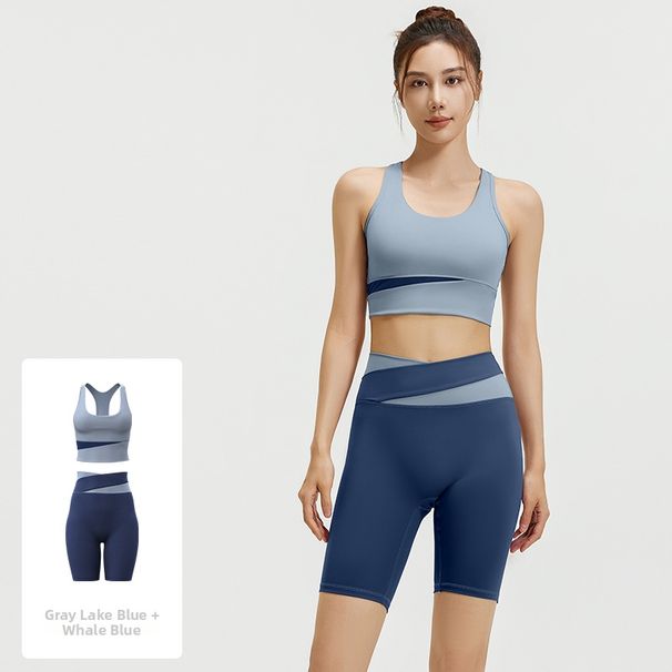 Women's Color Block Sports Compression Set High Waisted Fit Hip Lifting Breathable Sportswear_ecoleips.com