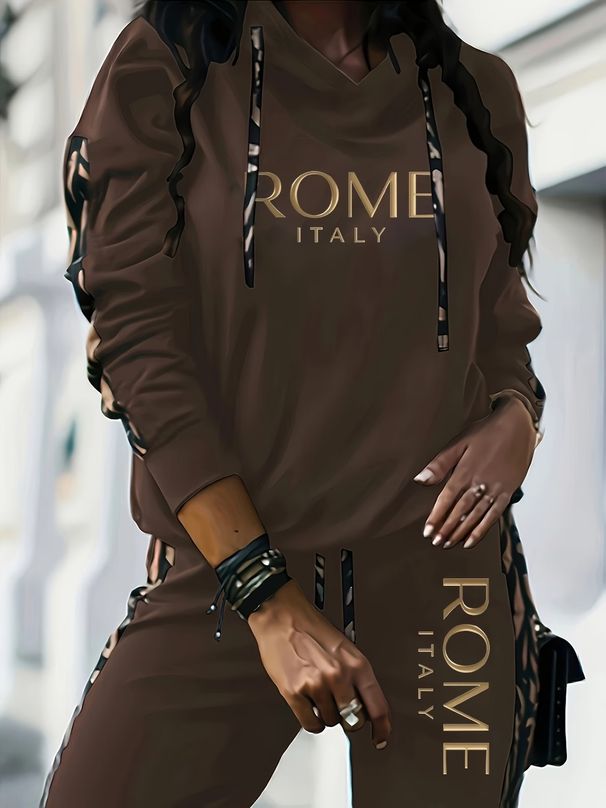 Women's Clothing Fashionable Gold Printed Hoodie Set For Women Innovative Offline Vacation Style Design Casual Comfortable Clothing_ecoleips.com