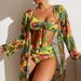 Women's Push Up Printed Swimsuit Long Cover Up Tight Fitting Two Piece Style Bikini Fashion Swimwear_ecoleips.com